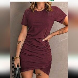 SHEIN LUNE Solid Ruched Tulip Hem Dress